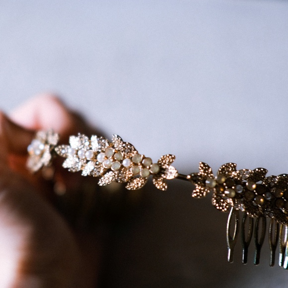 Brass Bejeweled Tiara - Picture 2 of 3